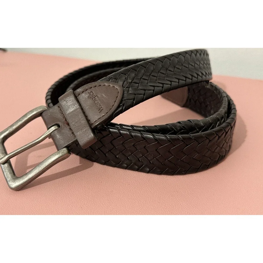 Wrangler Woven Leather Belt Black Brown Mens Adjustable 48